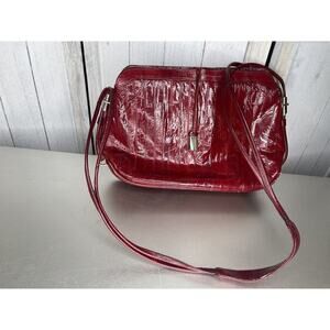 Vintage Eel Skin Shoulder Handbag Red Leather Purse Shoulder Satchel Bag